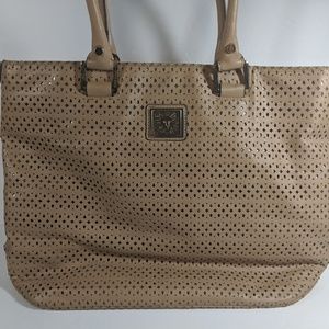 Anne Klein Beige Laser Cut Tote Gold Zebra Interio